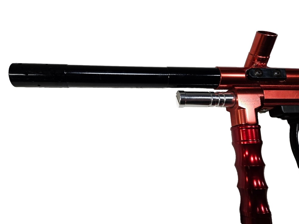 Red Java Spyder Compact Deluxe Paintball Gun & Barrel + Gas Thru Vertical Grip
