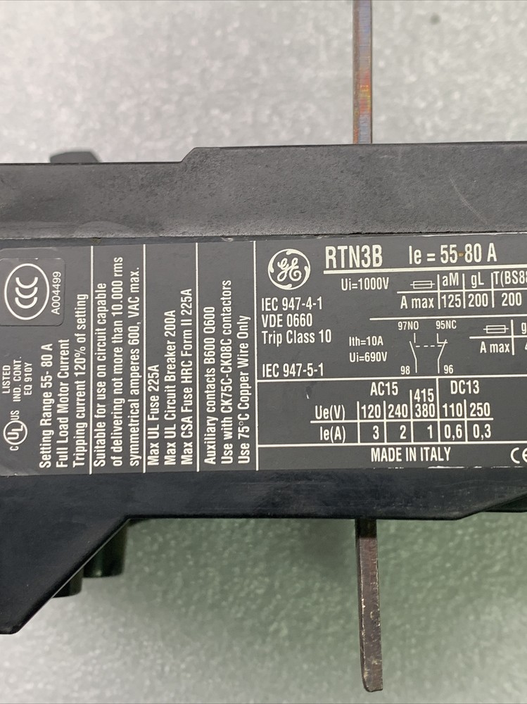 GE RTN3B OVERLOAD RELAY 55-80 AMPS