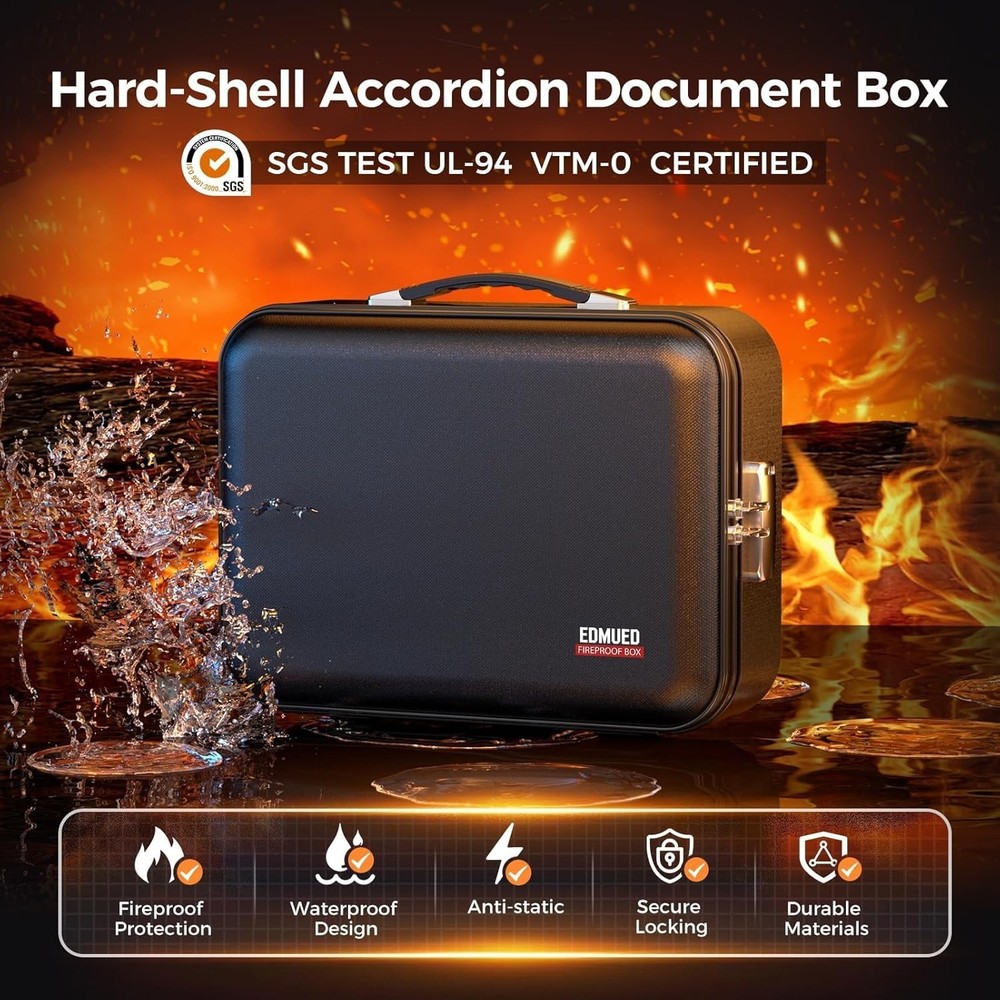 Durable Fireproof Document Case with Multi-Compartment Storage & Locking System