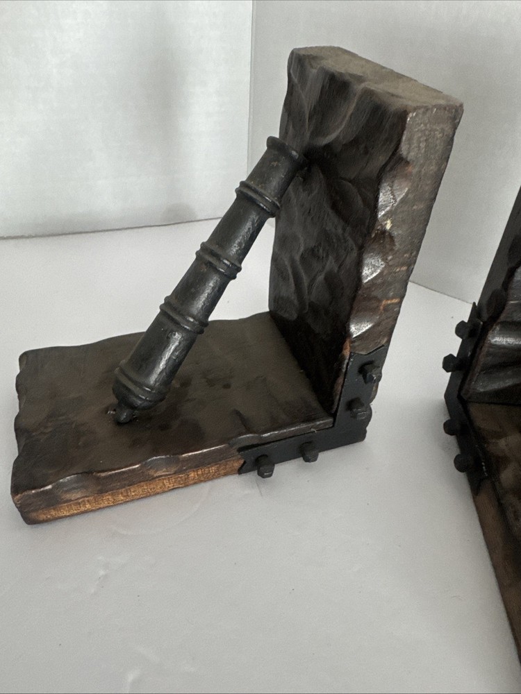 Wood Cannon Bookends Rustic Library Decor