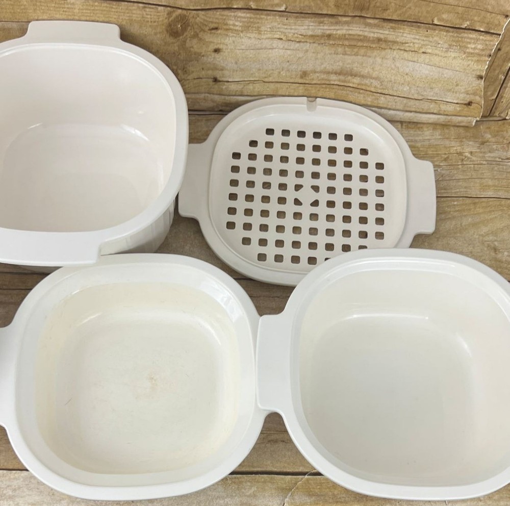Rubbermaid Microwave Cookware 8 Piece Set Tan Space Saving Stackable Vintage