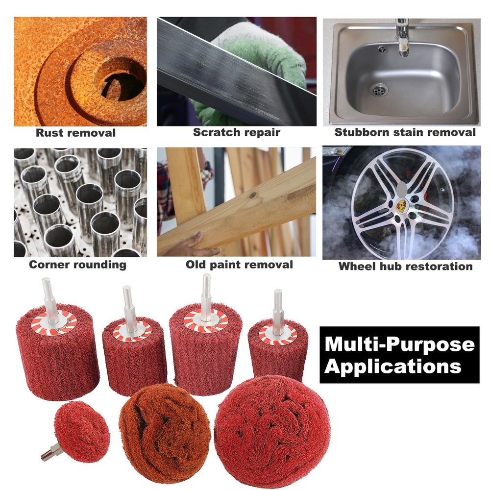 7 PCS Non Woven Abrasive Buffing Wheels Drill Attachment Set, Scouring