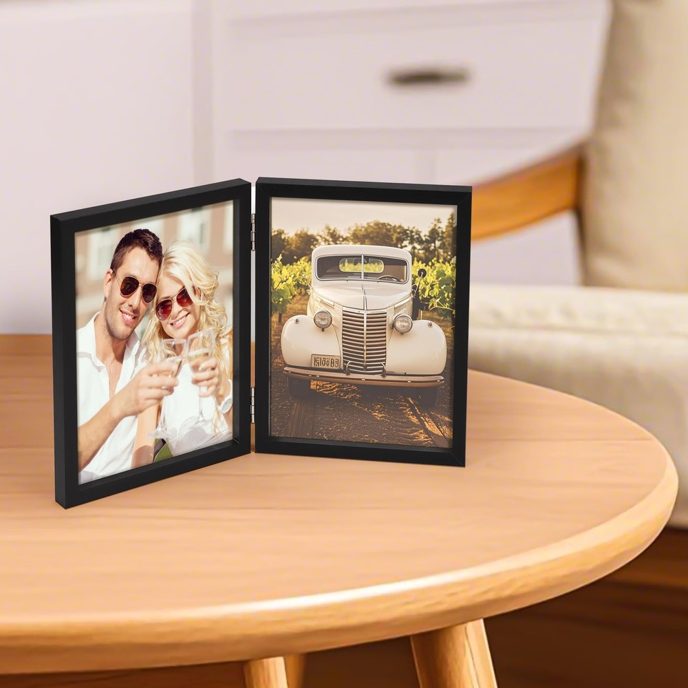 5x7 Picture Frames Double Hinged Wood Folding Photo Frames Vertical with Plex...