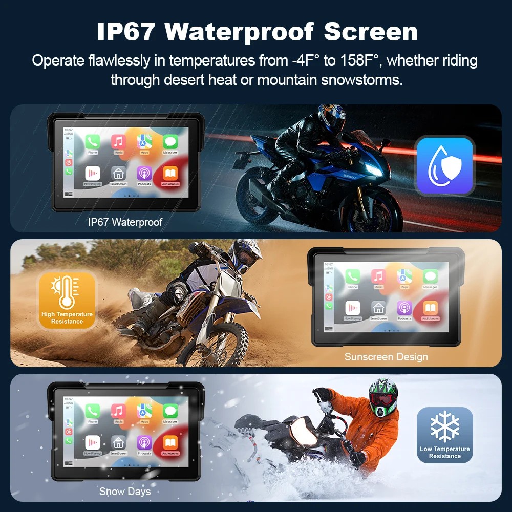 7 " Motorcycle Wireless Carplay Android Auto Screen Dual Bluetooth GPS Nav TPMS