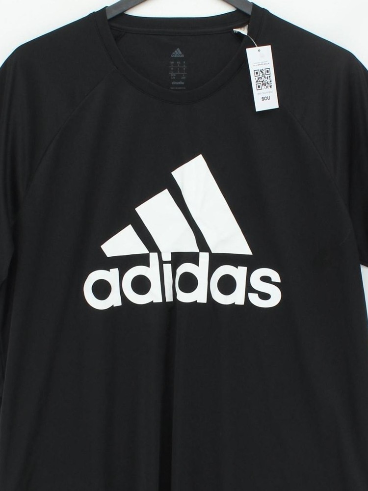 Adidas Men's T-Shirt L Black Graphic 100% Polyester Round Neck Basic