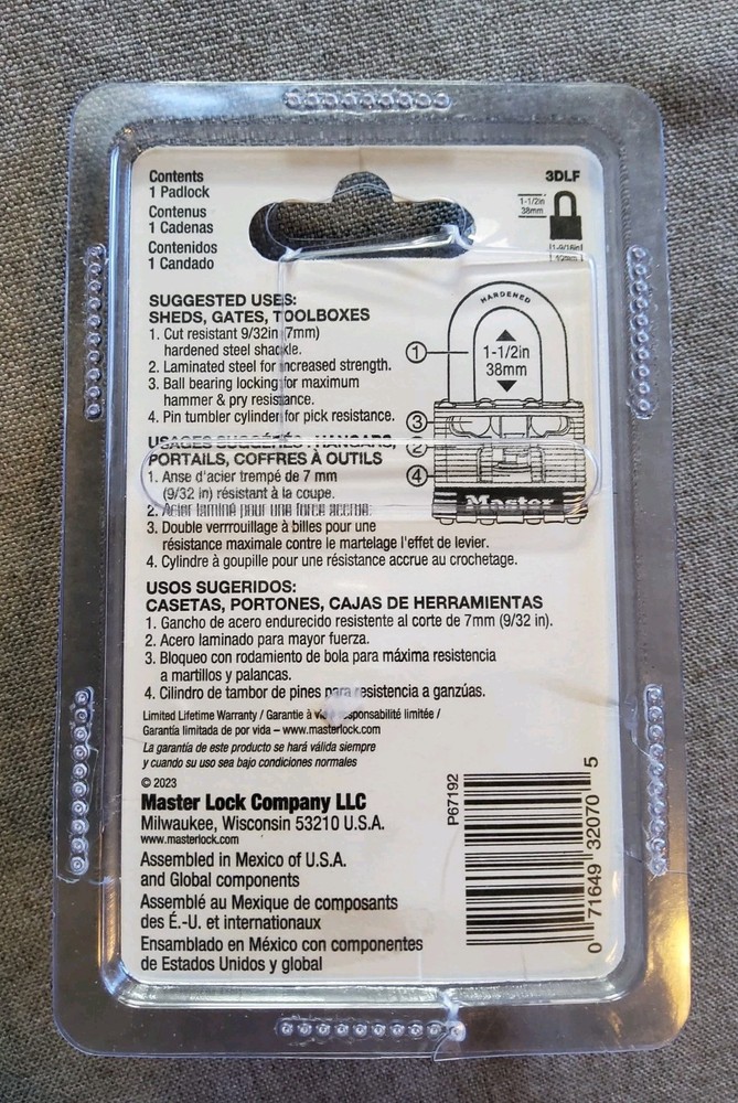 Master Lock Padlock with 2 Keys, 3DLF, Security Level 5