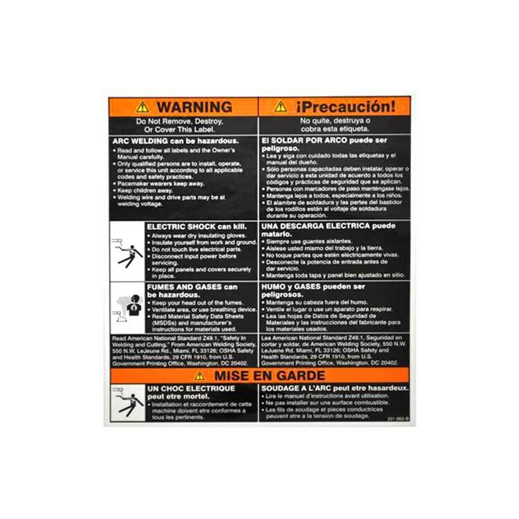Miller 231983 Label Warning General Precautionary En/Sp