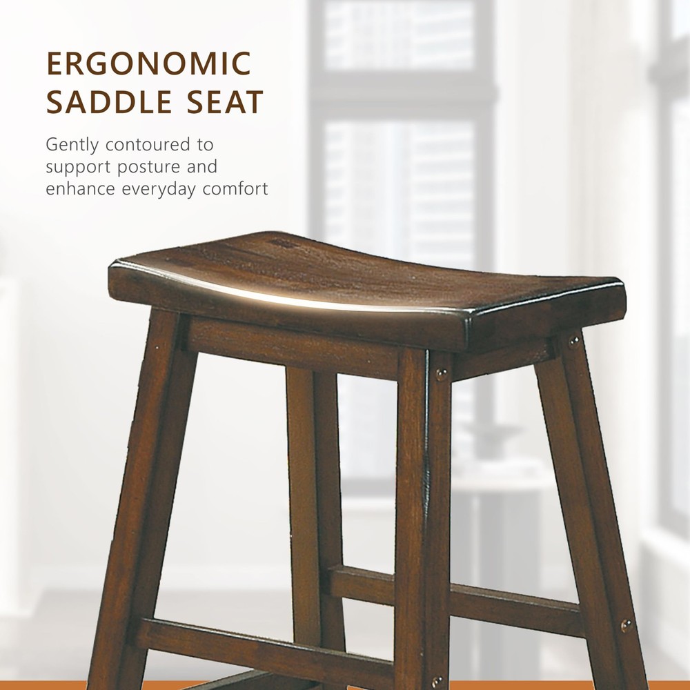 Saddleback Solid Wood Kitchen Height Stool Set of 2 - Saddle Kitchen Stool Di...