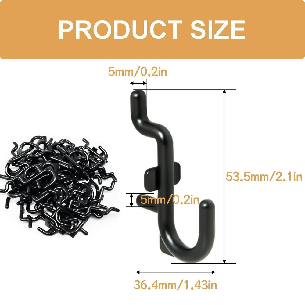 50PCS Pegboard Hooks Plastic Peg Board J Hooks for Hanging Black Pegboard Hoo...