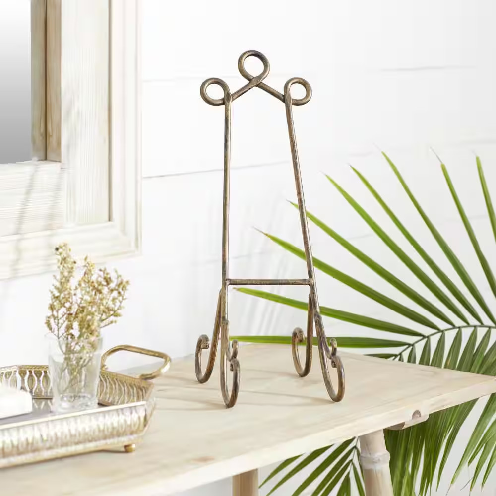 19 In. Gold Metal Scroll Tabletop Display Easel