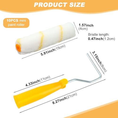 10pcs Paint Roller Covers, 6" Mini Nap Shedless Microfiber Roller White/Yellow