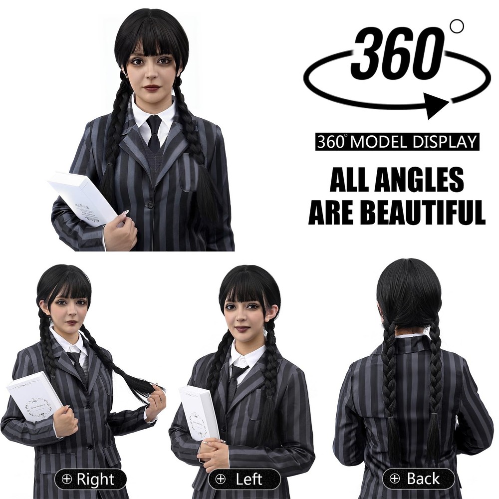 MUPUL Black Braided Wig With Bangs Long Braid 24 Inch, /