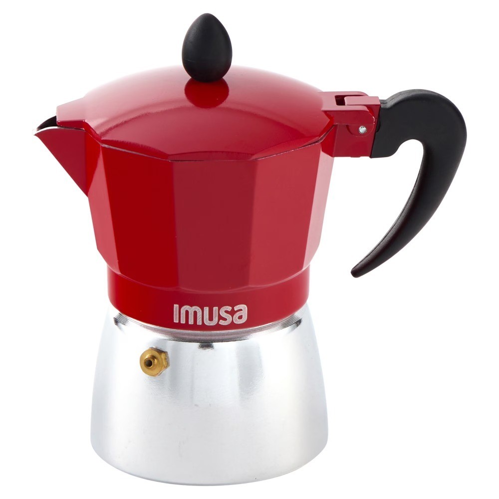 3cup Cast Aluminum Stovetop Coffeemaker with Red Top