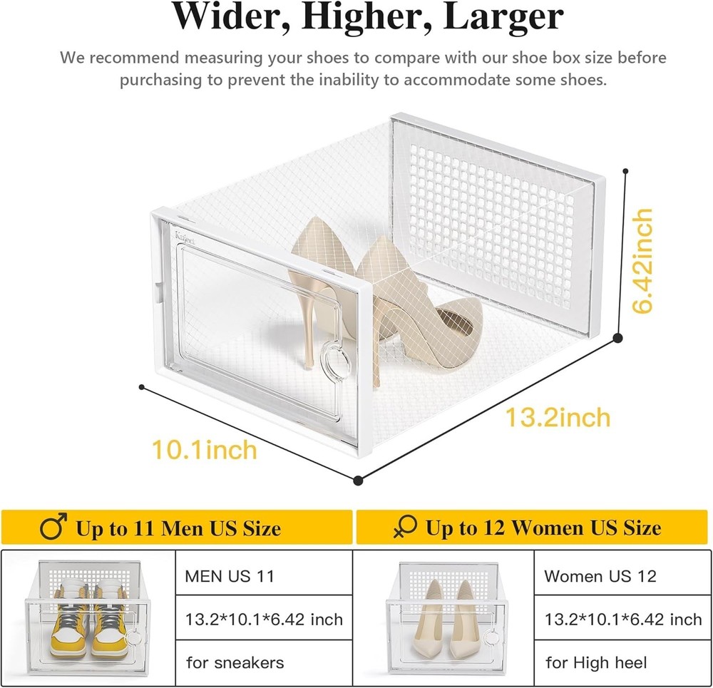 X-Large Shoe Storage Boxes Organizers Clear Plastic Stackable 12 Pack, Shoe Rack