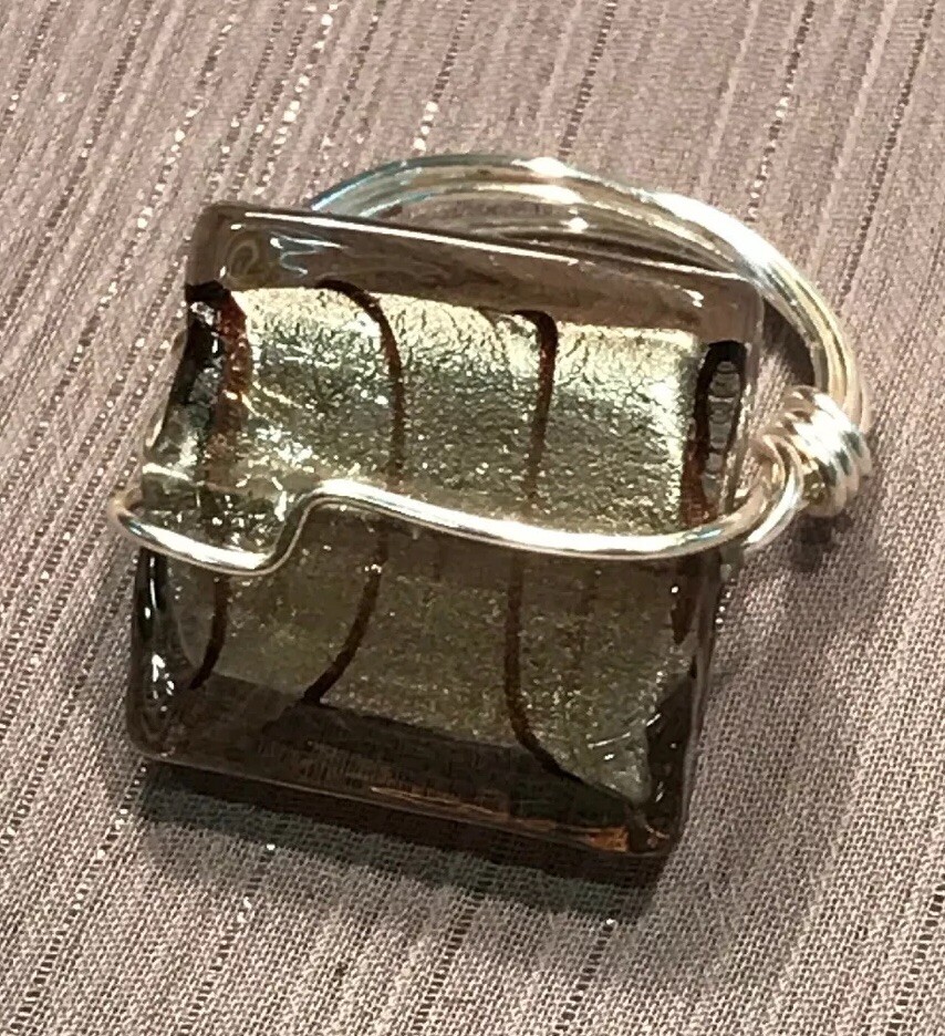 Handmade Artisan Craft Wire Non Tarnish Silver Ring Sq. Large Grey Bead Size 9