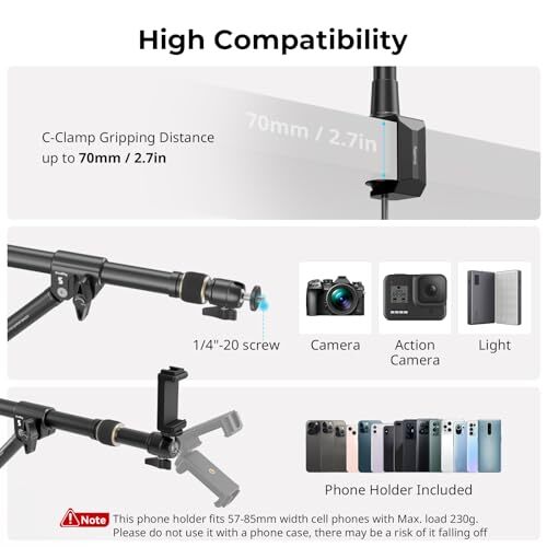 Triangle Camera Desk Mount, Max. Load 3kg/ 6.6lbs, Overhead Camera Mount