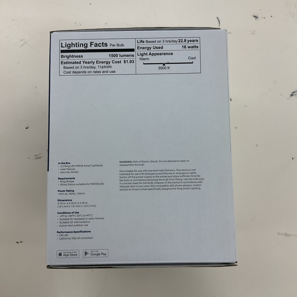 Ring Smart Lightbulb Dimmable Neutral White PAR38 LED Bulb Black New See Details