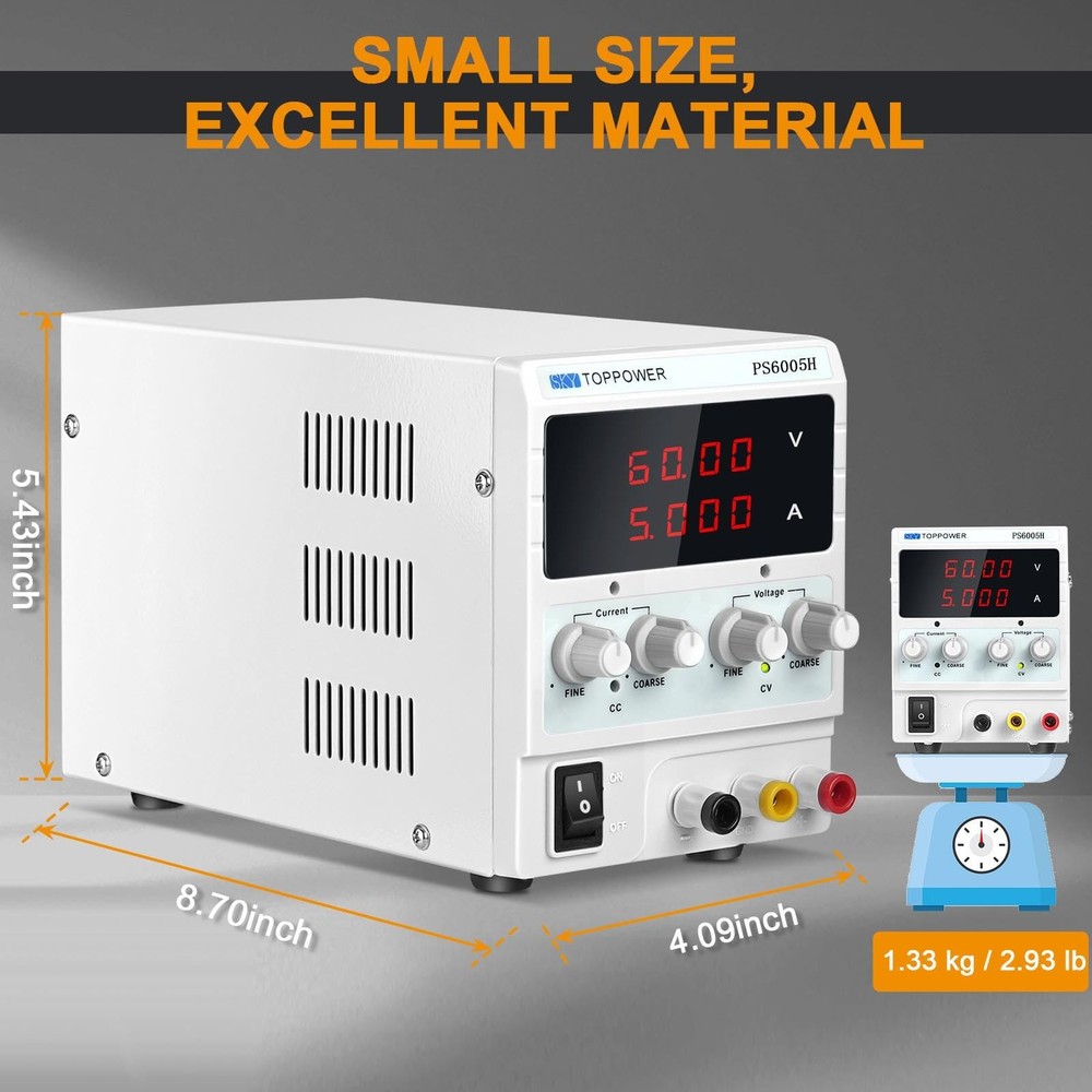 Variable DC Power Supply, 0-60V 0-5A Adjustable Bench Power Supply with 4 Dig...