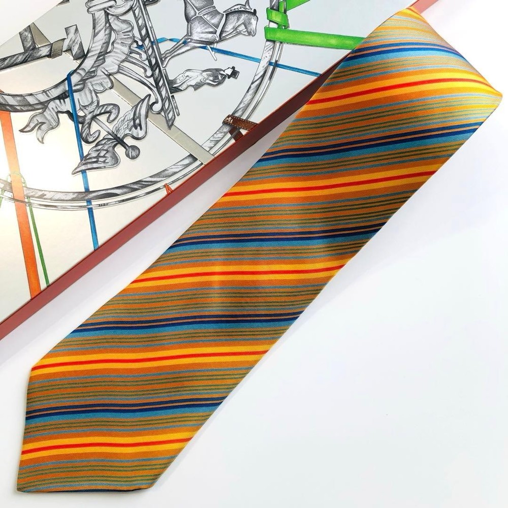 HERMES tie stripe pattern orange