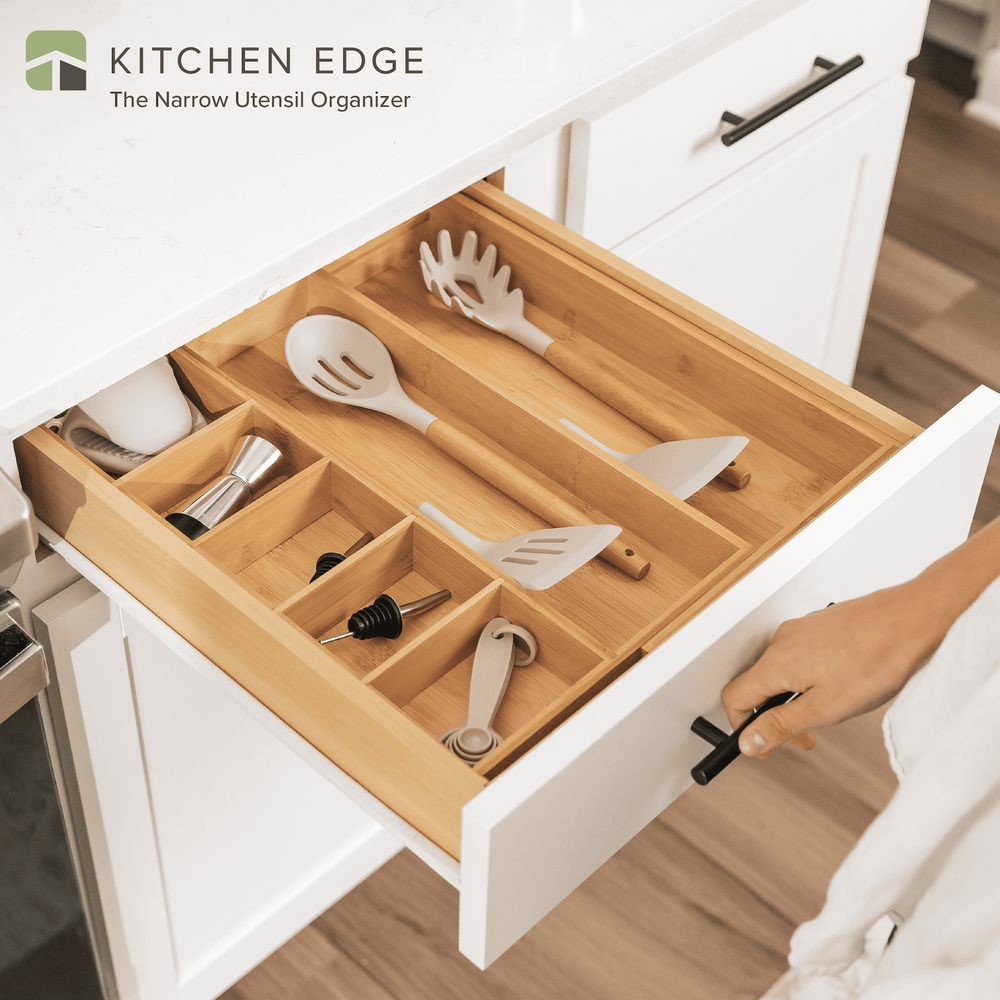 KitchenEdge Adjustable Kitchen Drawer Organizer for Utensils and Junk, 1 Large &
