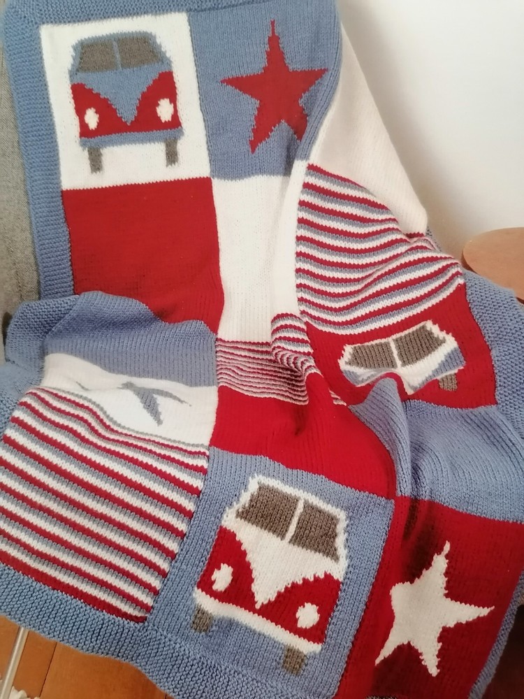 CAMPERVAN BLANKET & CUSHION, 8ply - WENDY Knitting Pattern 5739