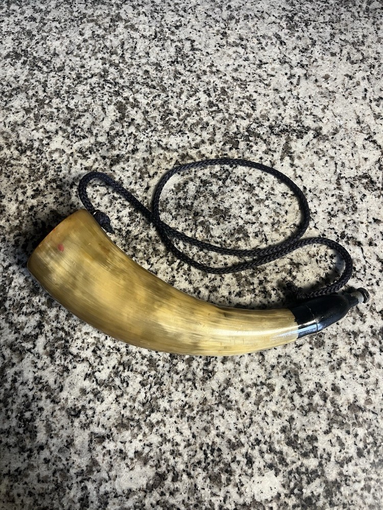 Vintage RARE Black Powder Flask Muzzleloading Hunting Horn Tool