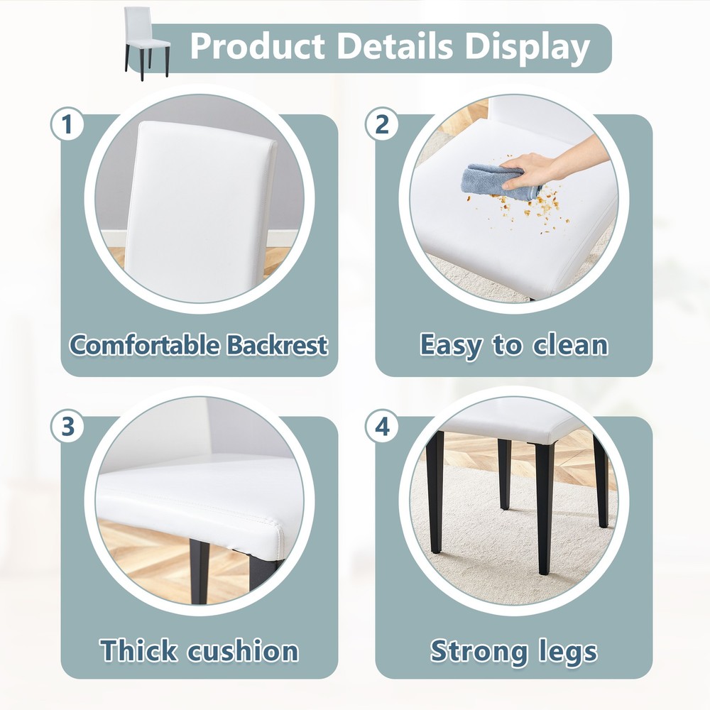 Set of 2 White PU Dining Chairs, Simple Versatile Comfortable Seating