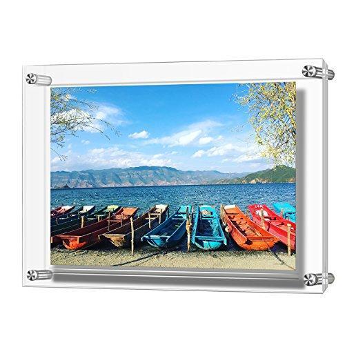 AMEITECH Acrylic Floating Picture Frame, 11x14 Double Panel Clear Wall Mount