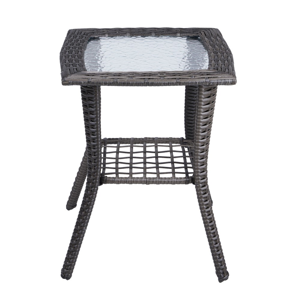Outdoor Grey Wicker Side Table Rattan Square Side Table Courtyard Coffee Bistro