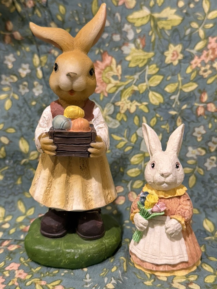 Pair Of 2  Spring Easter Animal Bunny Hare Rabbit Figurines Figures Decor Easter