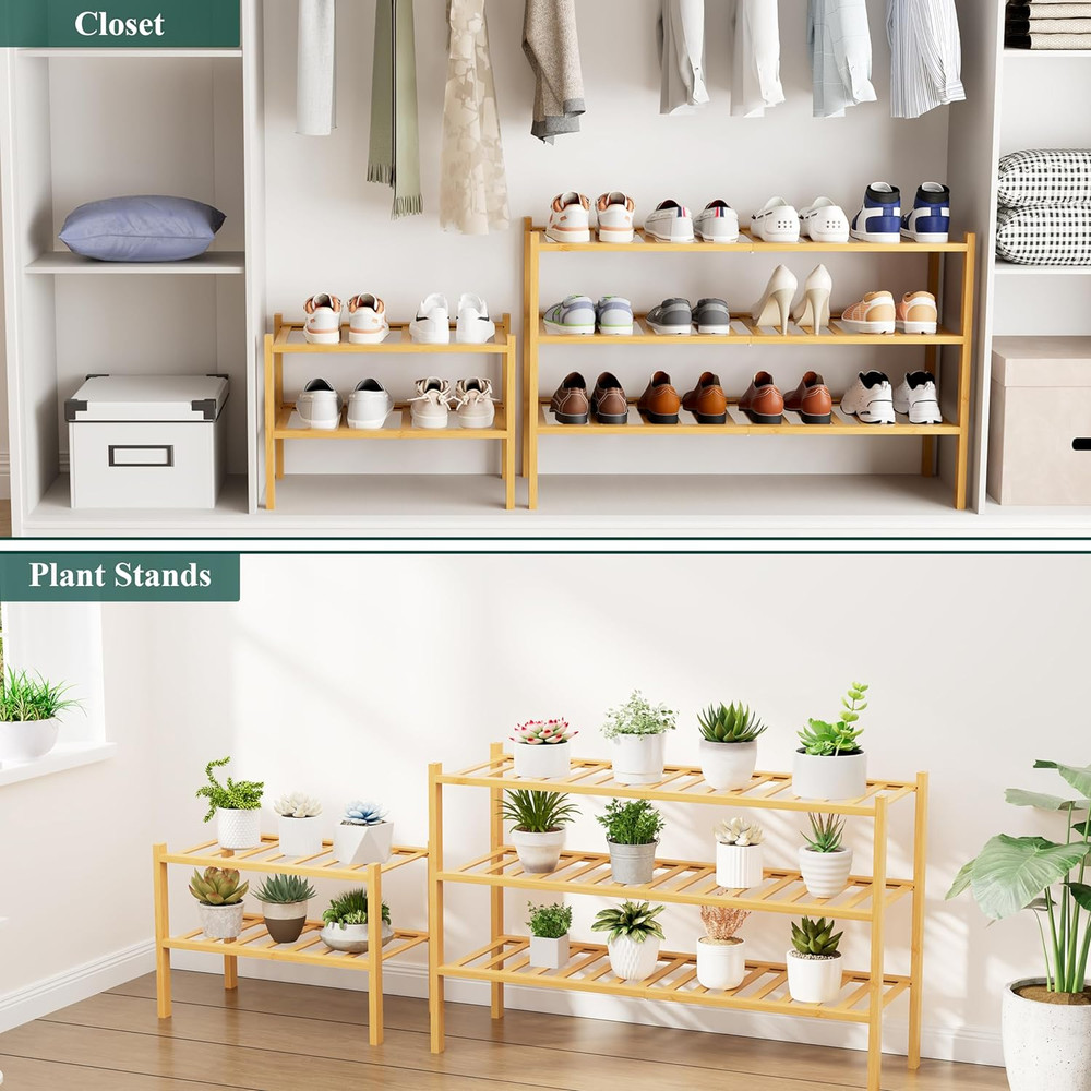 Shoe Rack, 4 Tier Small Bamboo Shoe Organizer, Stackable Free Standing Wooden