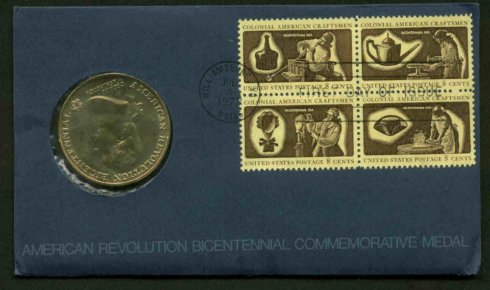 1459a COLONIAL CRAFTSMEN FDC 1st BICENTENNIAL ADMINISTRATION WITH MEDAL CACHET
