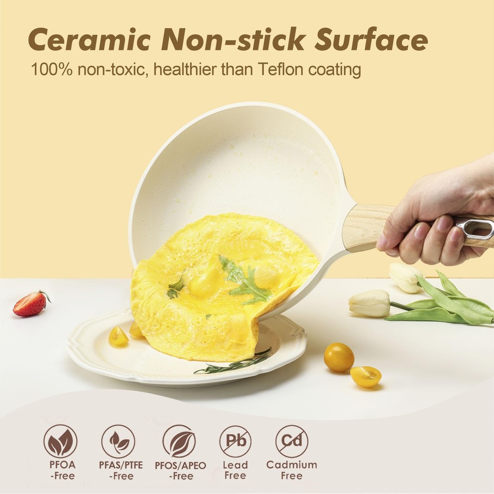 SENSARTE Ceramic Cookware Sets, Pots and Pans Set Non Large, White