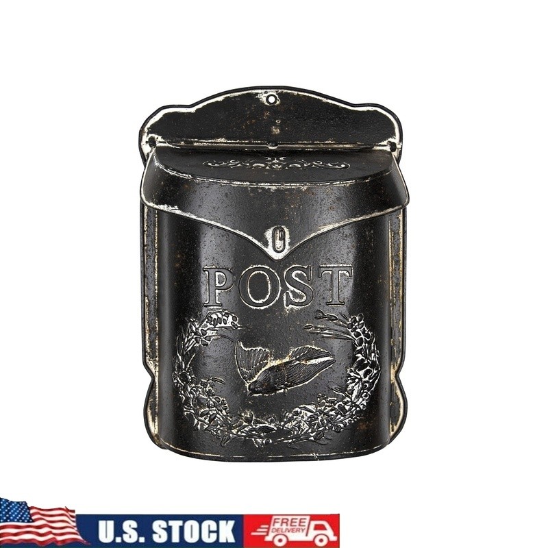 Vintage Bird Motif Hanging Mailbox Wall Decor Secure Tin Storage Rustic Style US