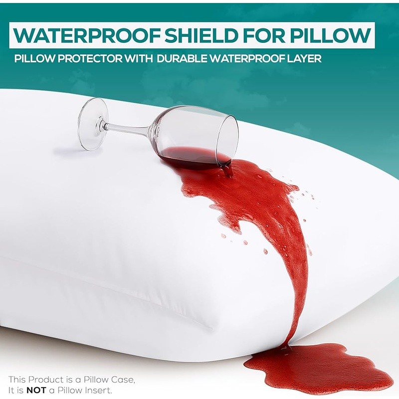 Waterproof Pillow Encasement 2 Pack Bed Bug Dust Mite Proof Machine Washable New
