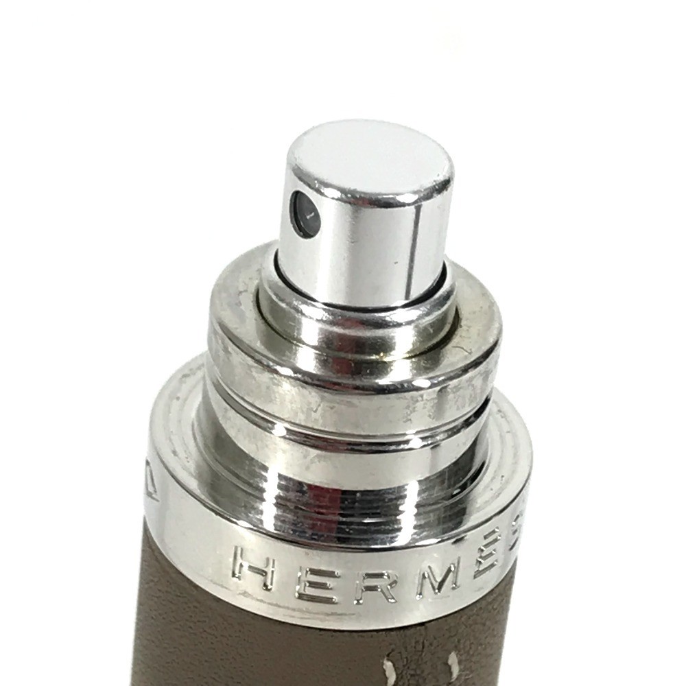 HERMES refillable Atomizer perfume case accessory case Leather Etoupe gray