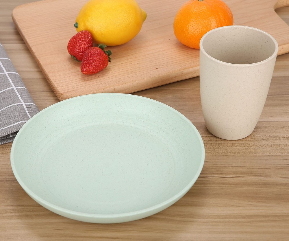 LuckyZone Wheat Straw Dinnerware Sets for 4 (Reusable Plates, Bowls & Cups) - Li
