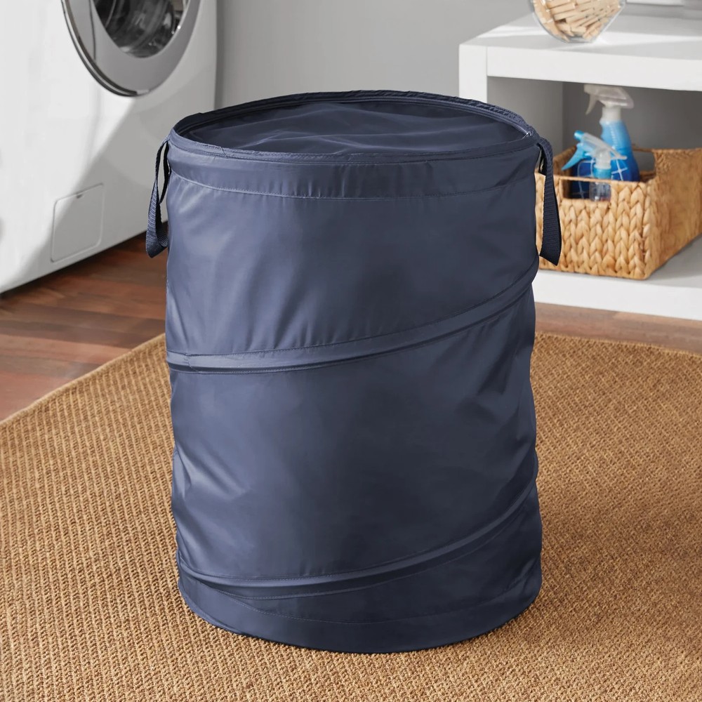 Pop-Up Laundry Hamper – Zipper Lid, 2-Load Capacity, Navy