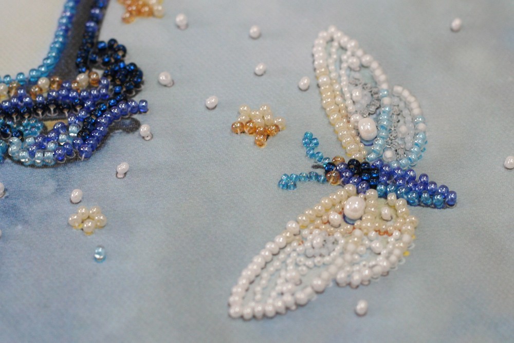 Bead Embroidery Kit DIY "White magic" Beaded Needlepoint Craft Set