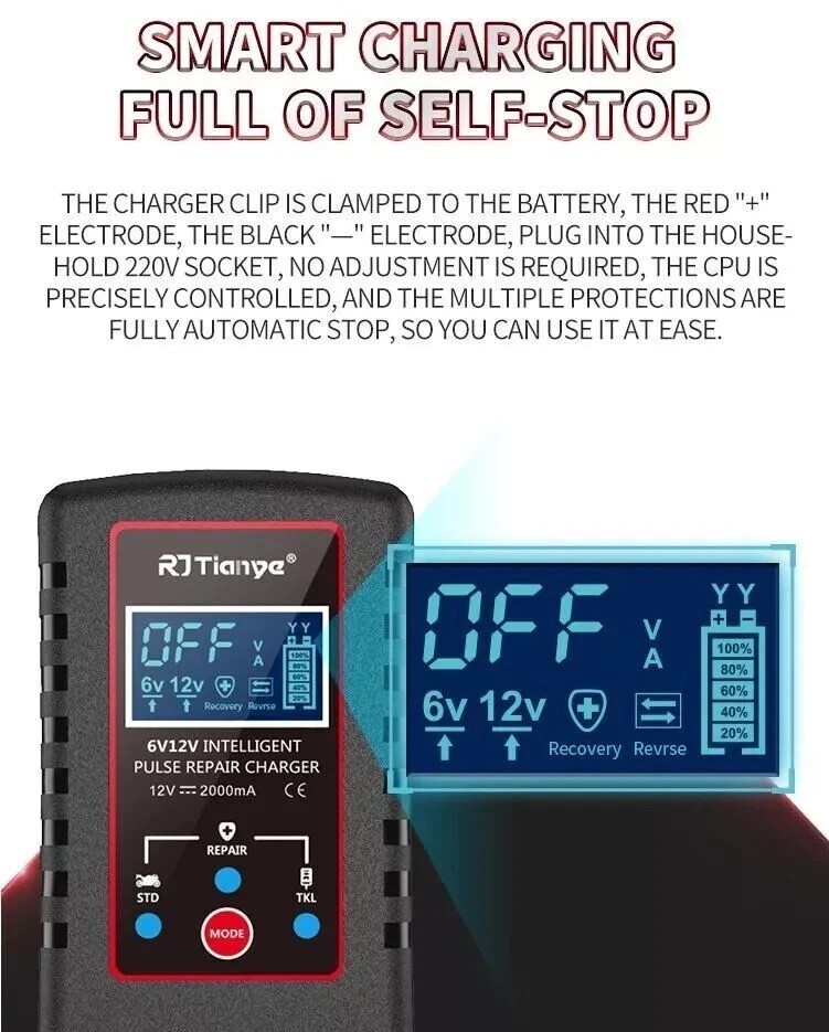 6V 12V Automatic Battery Charger Maintainer Motorcycle Trickle Float For Tender