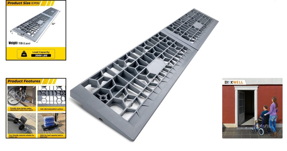 2 PCS Non-Slip Threshold Ramps—1" Rise, Easy Install, Eco-Friendly Material