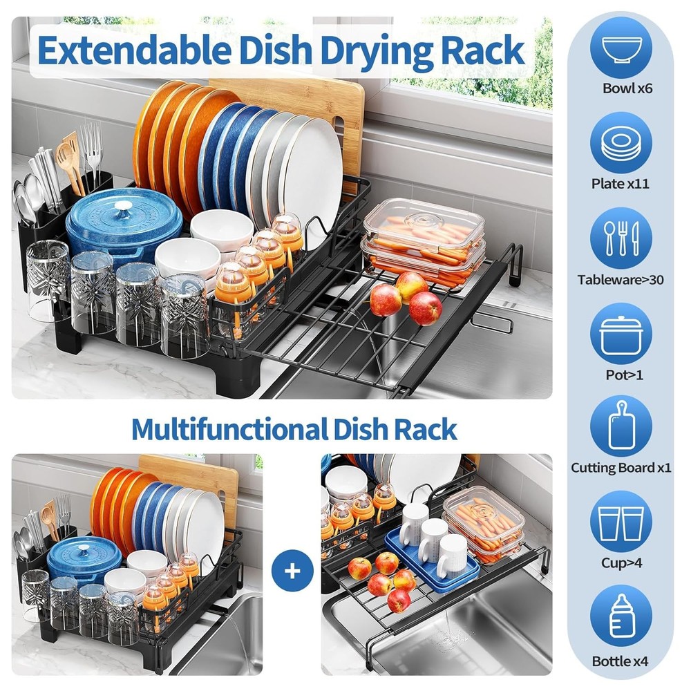 Dish Drying Rack Expandable Dish Rack Large Capacity Dish Drainer Kitchen