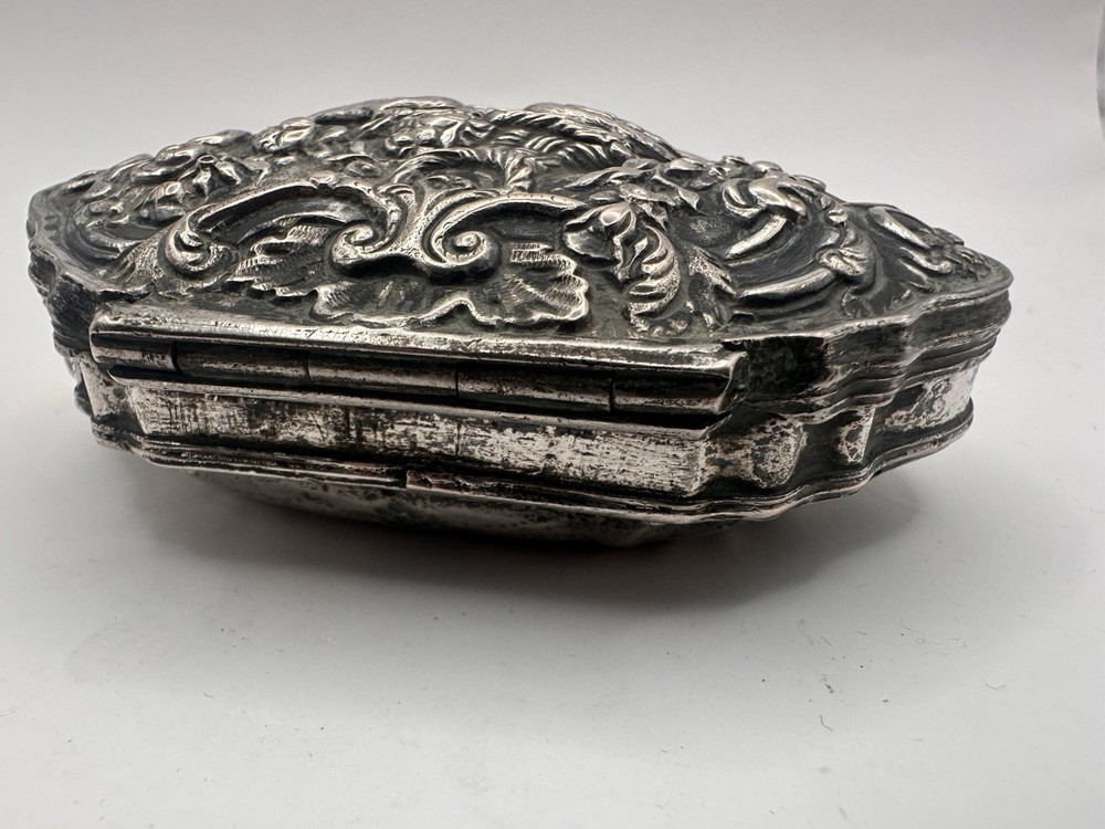Rare 19thC Continental Silver Turkish Palm Box Birds & Scrolls 49g