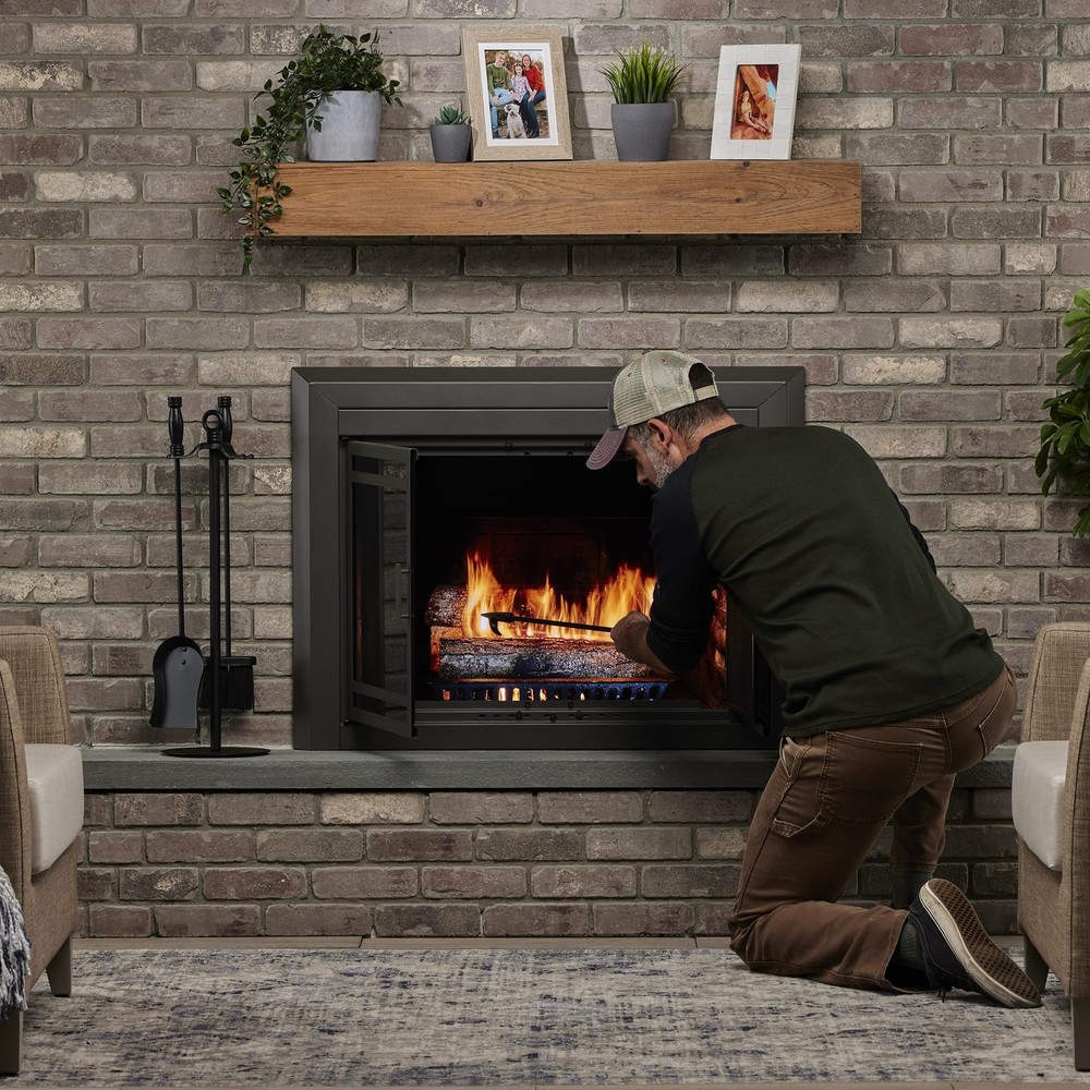 4-Piece Black Wrought Iron Fireplace Tools Set (F-1048)