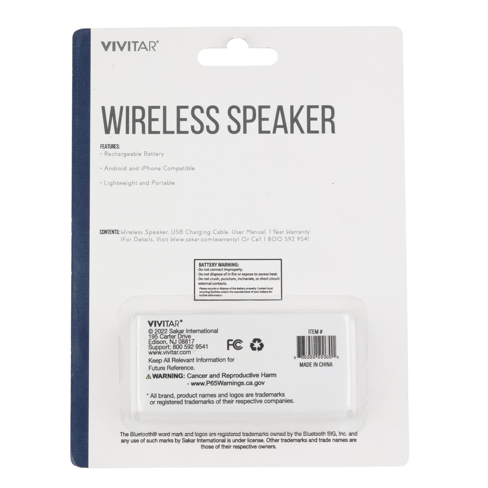 Vivitar Wireless Bluetooth® Speaker, White, NIL8004-WHT-STK-24