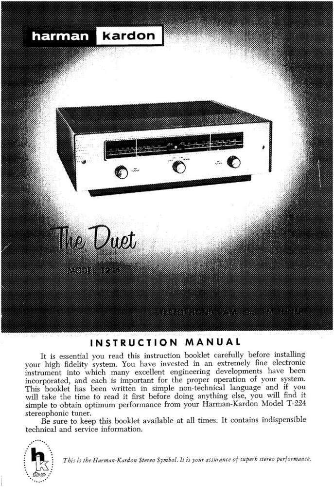 Harman Kardon T-224 Tuner Owners Manual