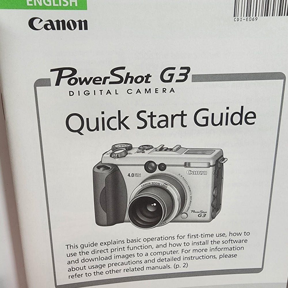 Canon PowerShot G3 Digital Camera User Guides Manuals, Software CD- English
