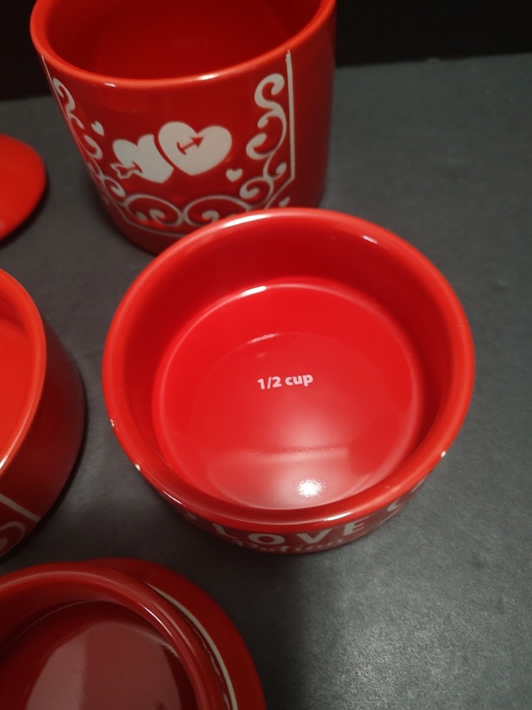 Red Ceramic Love Potion Bottle Shaped Stacking Measuring Cup Set 9" Tall