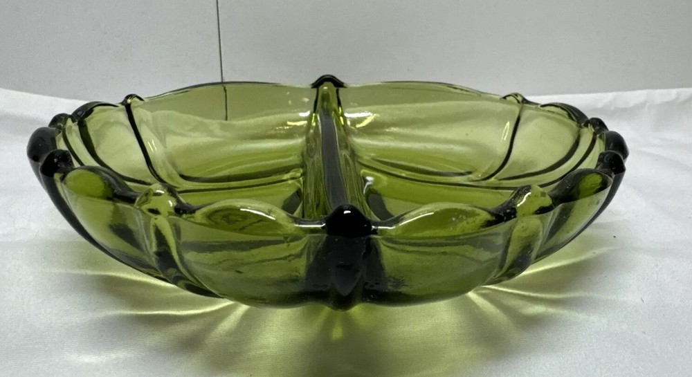 Vintage Green Glass Footed Serving Dish