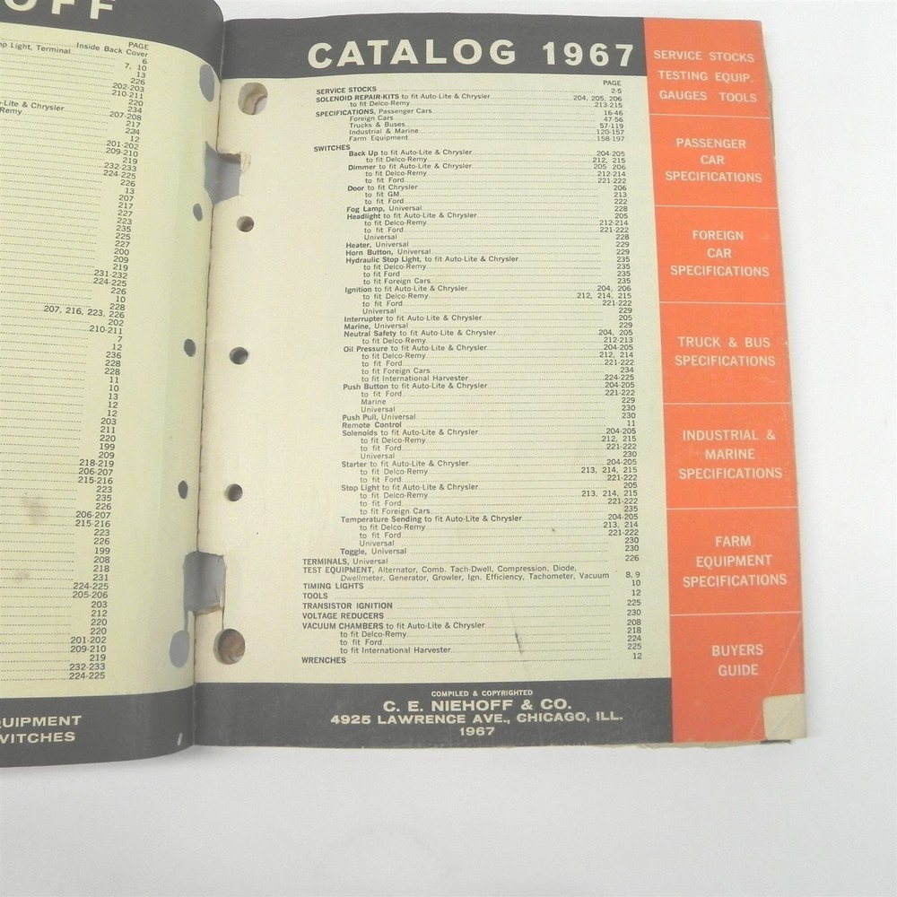 1967 CE NIEHOFF IGNITION PARTS ELECTRICAL TESTING EQUIPMENT ACCESSORIES CATALOG